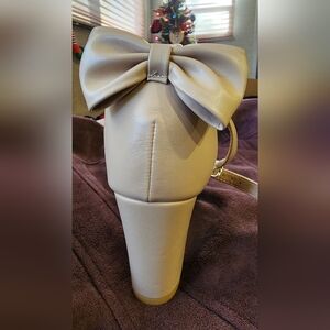 Strappy Beige Chunky Heel Shoe With Bow,  Size 10